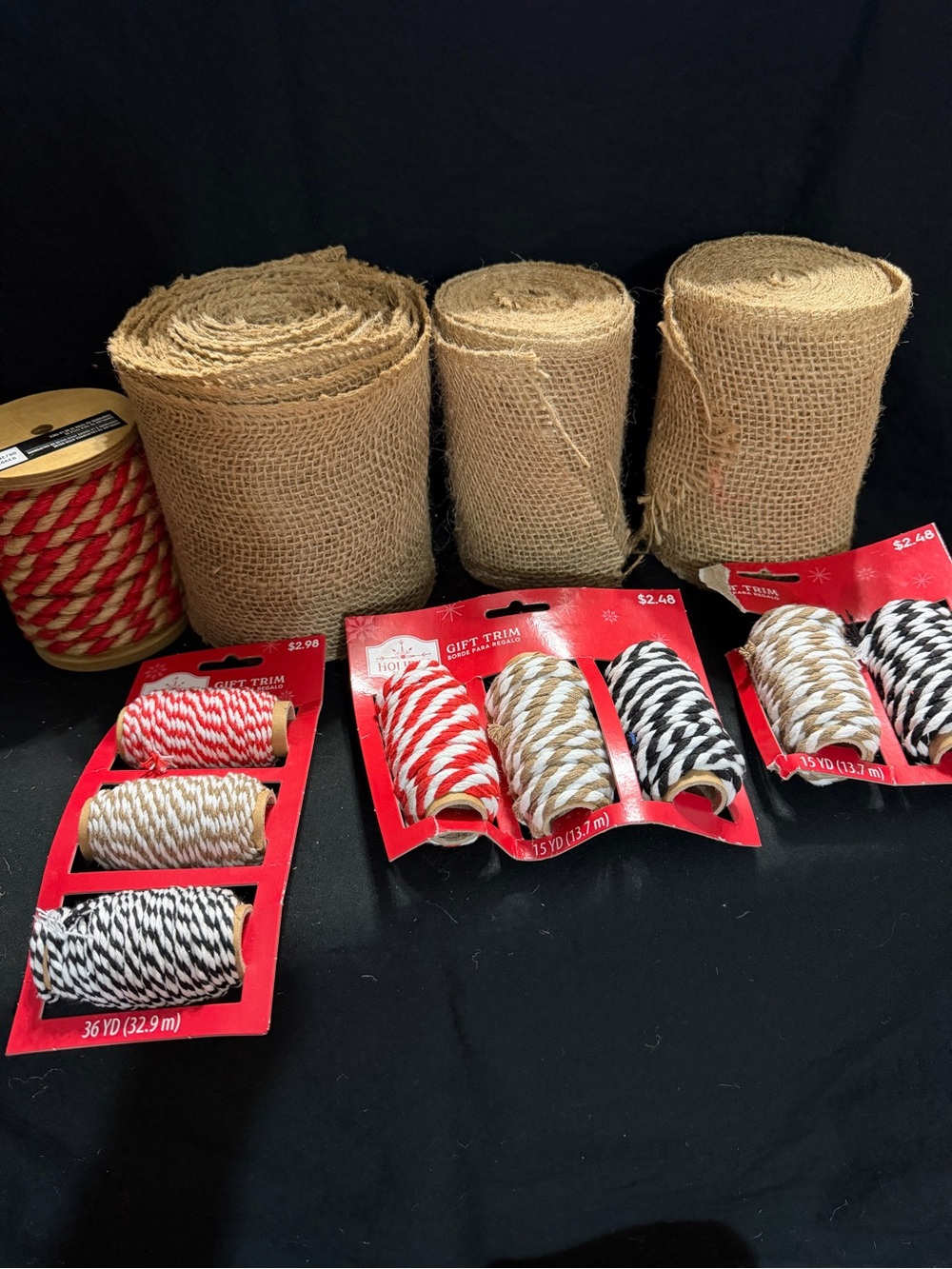 Burlap Rolls and Festive Twine Set in Natural, Red, Black